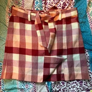 LOFT Red and White Checkered Skirt